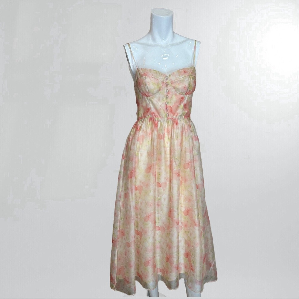 Floral Print Strapless Corset Midi Dress